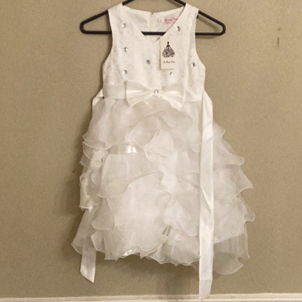 Air Meng Baby, Little Girl white Ruffle Dress size 8, Easter Dress - Picture 2 of 7